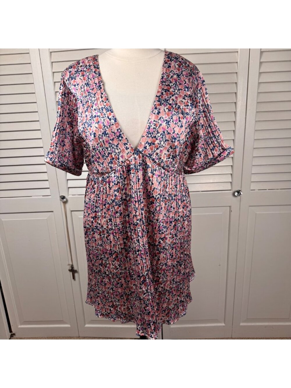 Lulu’s Express Yourself size XL Blush Pink Floral Print Satin Babydoll Dress